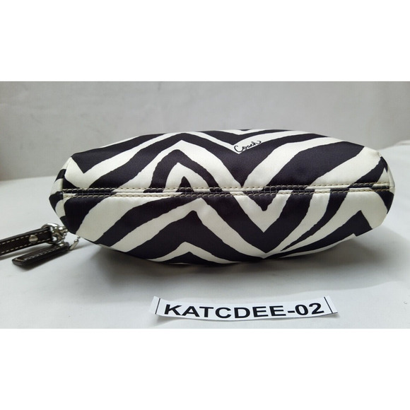 Coach Black White Satin Zebra Printed Kisslock Framed Wristlet - Wallet - Picture 8 of 15